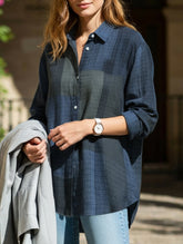 Casual long-sleeved plaid irregular shirt